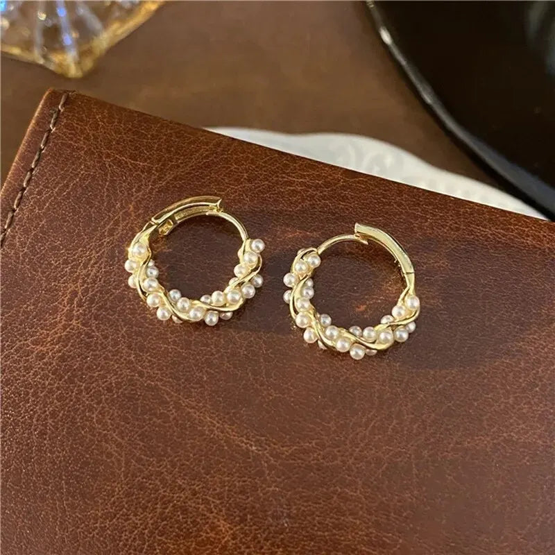 Elegant French Imitation Pearl Circle Hoop Earrings