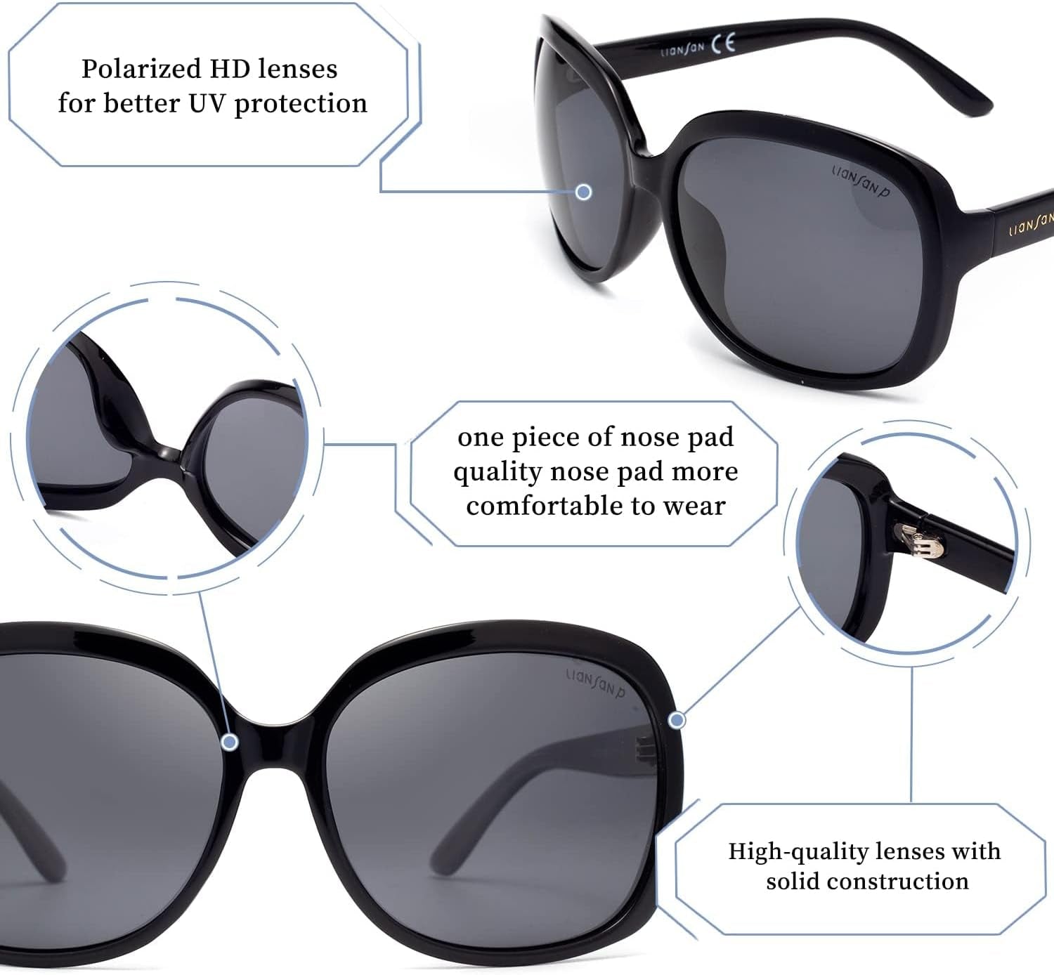 Oversized Polarized Uv Protection Sunglasses