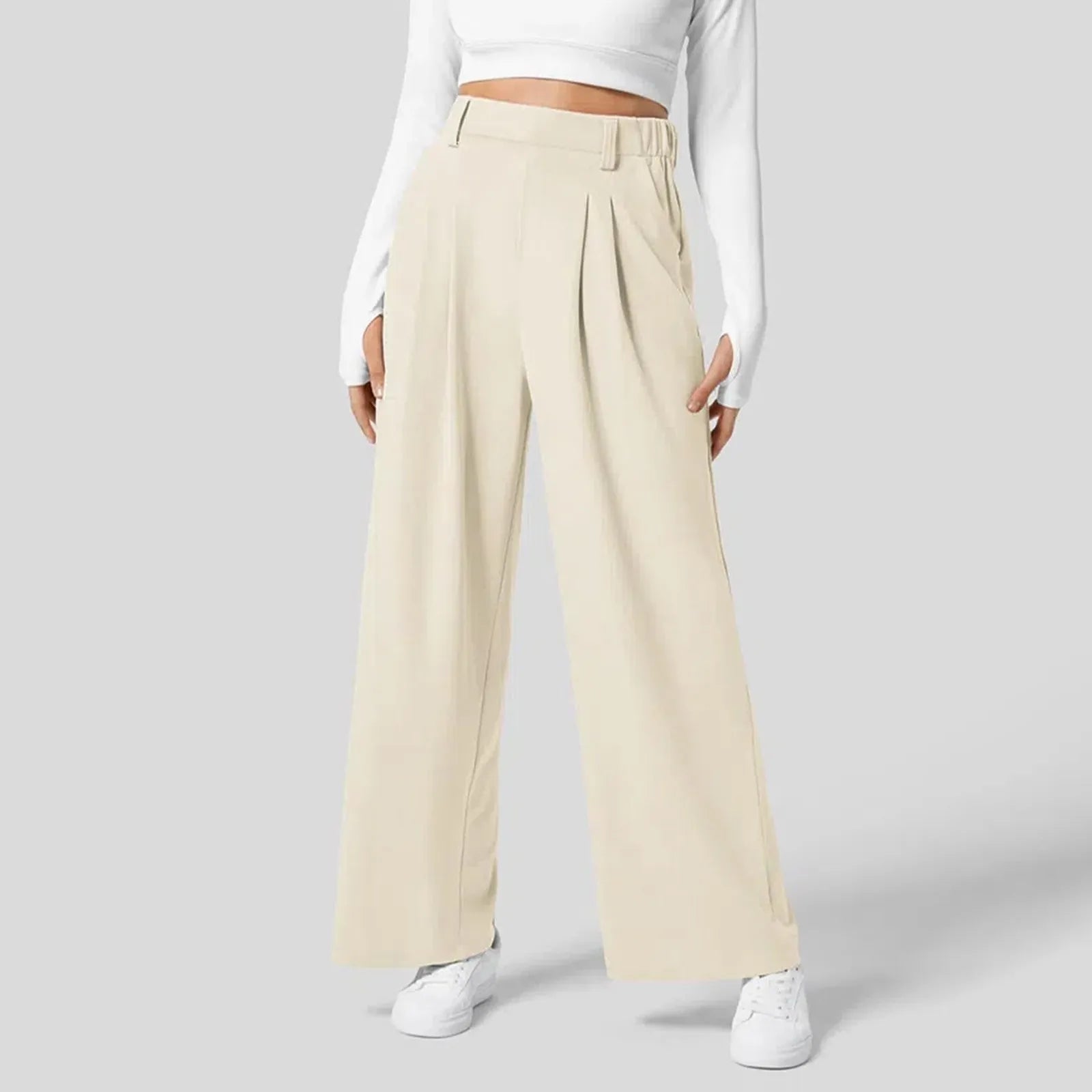 Solid Wide Leg Pants for Woman Work Business High Waisted Pants Office Elastic Trousers Casual Streetwear Womens&