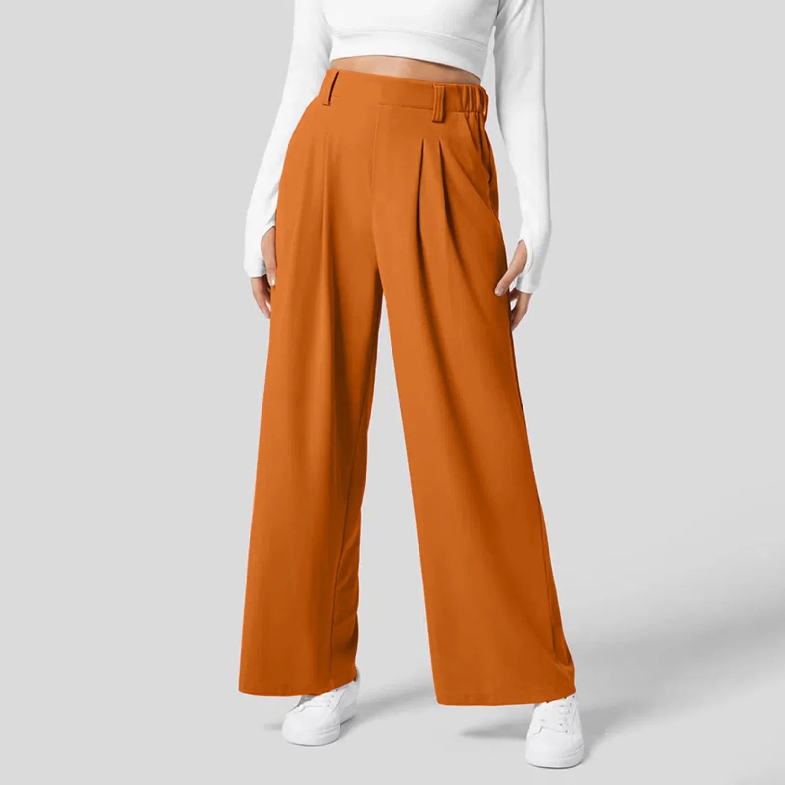 Solid Wide Leg Pants for Woman Work Business High Waisted Pants Office Elastic Trousers Casual Streetwear Womens&