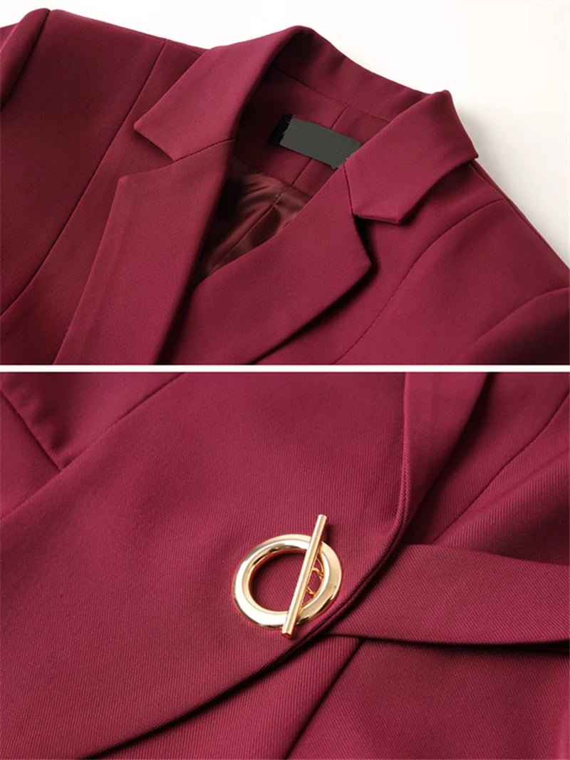 Women Skirt Suits Two Piece Set Office Ladies Blazer Pants Wine Red Elegant Business Suit Set Black Suits Work Wear Uniform