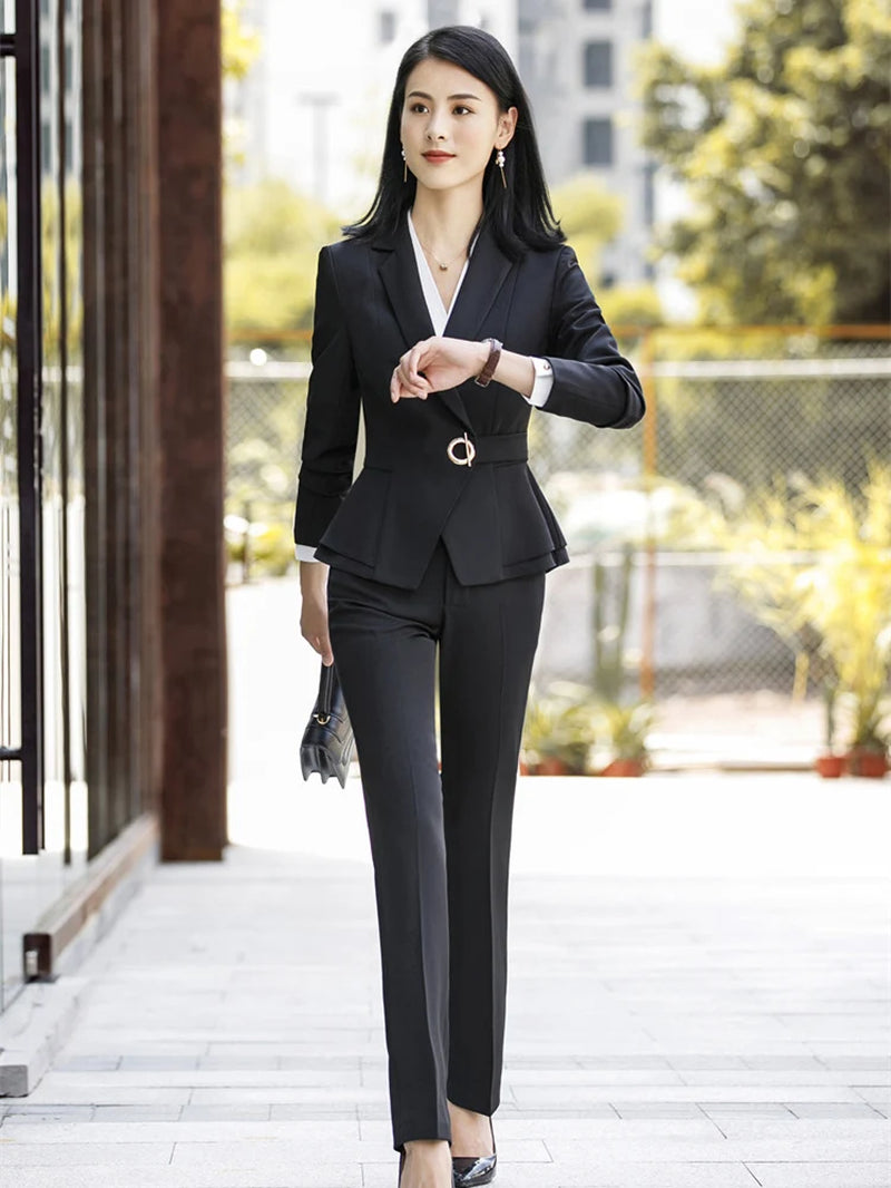 Women Skirt Suits Two Piece Set Office Ladies Blazer Pants Wine Red Elegant Business Suit Set Black Suits Work Wear Uniform