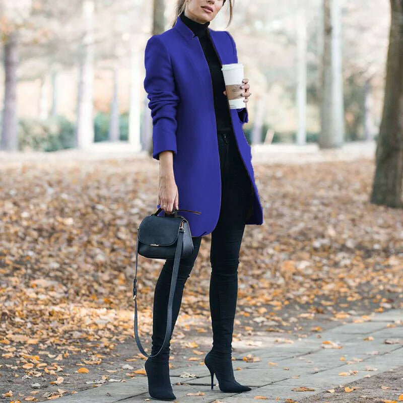 Long Jackets Women Open Fashion Long Sleeve New Europe Pure Color Woollen Coat Women Coats Dropshipping OLN1073