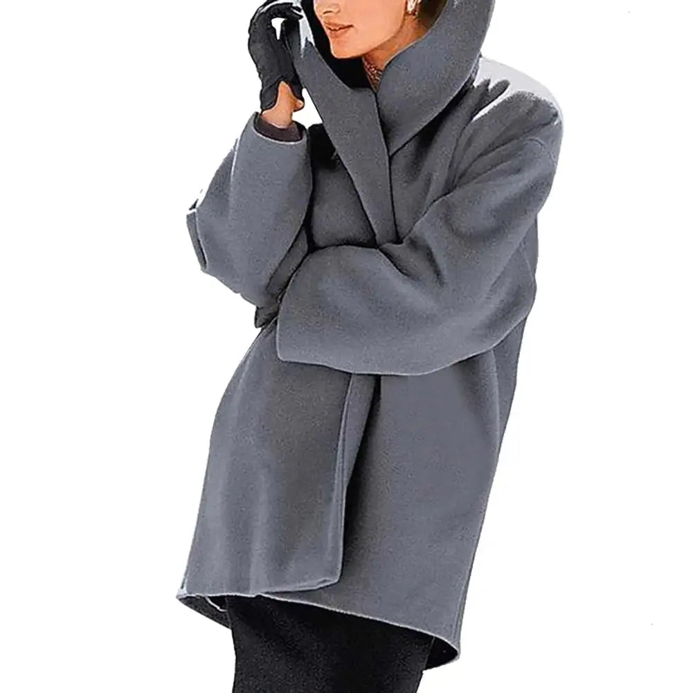 Women Autumn Winter Shawl Collar Buttons Warm Hooded Jacket Long Coat Outerwear