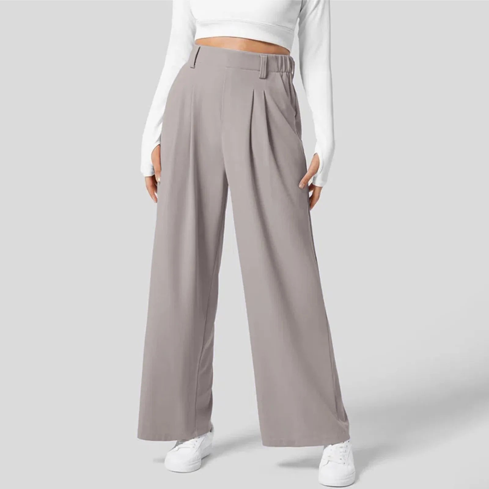 Solid Wide Leg Pants for Woman Work Business High Waisted Pants Office Elastic Trousers Casual Streetwear Womens&