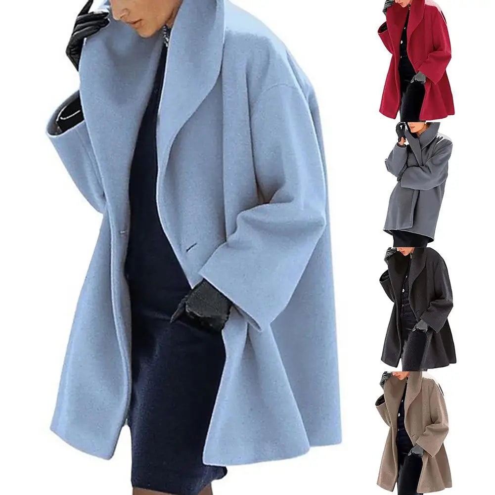 Women Autumn Winter Shawl Collar Buttons Warm Hooded Jacket Long Coat Outerwear