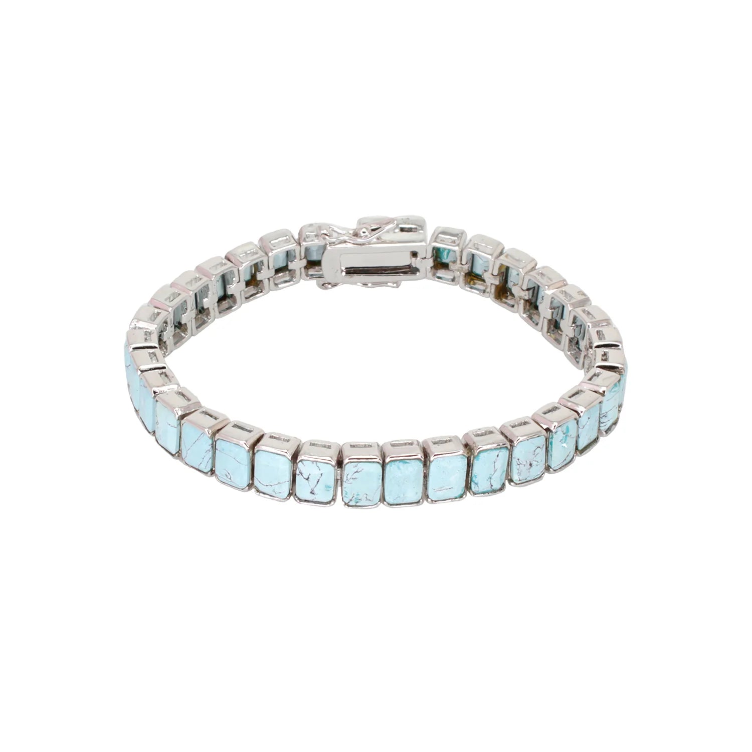 Turquoise Rectangular Bracelet plated with rhodium