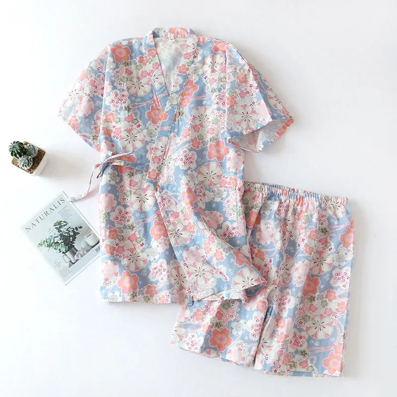 Japanese-Style Kimono Cotton Fresh Style Pajamas Suit Female Casual Spring and Summer Pajamas Pajamas Two-Piece Home Service