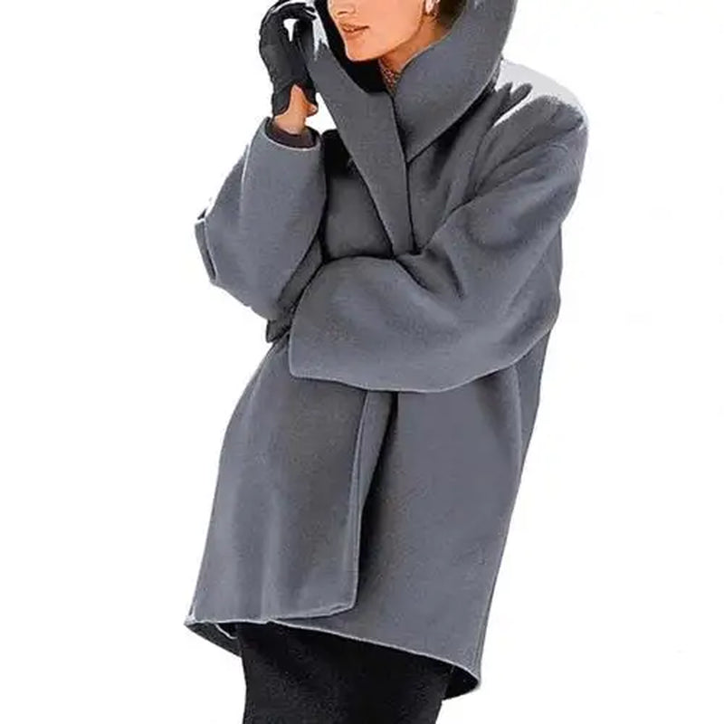 Women Autumn Winter Shawl Collar Buttons Warm Hooded Jacket Long Coat Outerwear