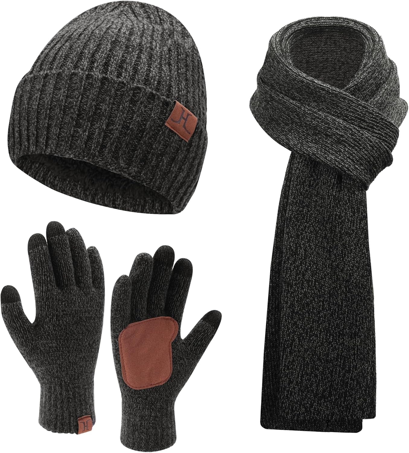 Warm & Stylish Winter Knit Set – Beanie, Long Scarf, and Touchscreen Gloves with Fleece Lining