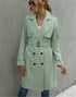 Ladies Casual Wind Coat, Spring Autumn Girls Solid Color Long Sleeve Lapel Double-Breasted Trench Outwear with Belt, Khaki/Green