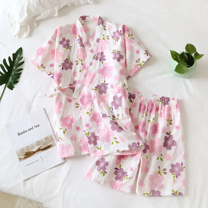 Japanese-Style Kimono Cotton Fresh Style Pajamas Suit Female Casual Spring and Summer Pajamas Pajamas Two-Piece Home Service