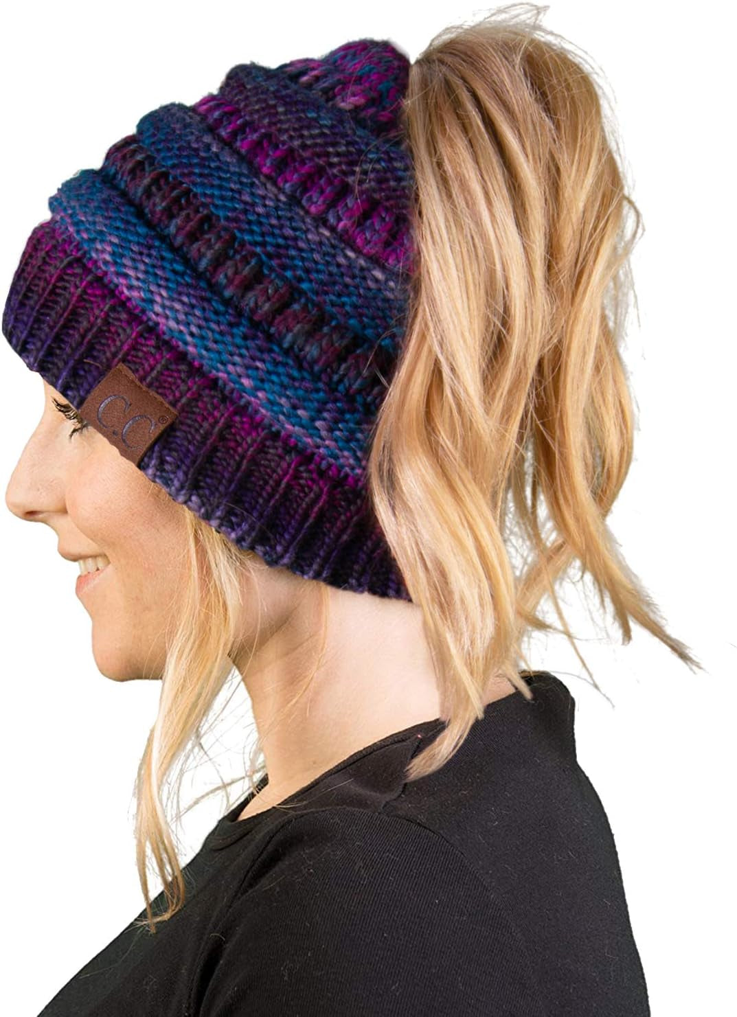 Versatile Ponytail Beanie – Solid Ribbed Hat for Messy Buns and Chic Style