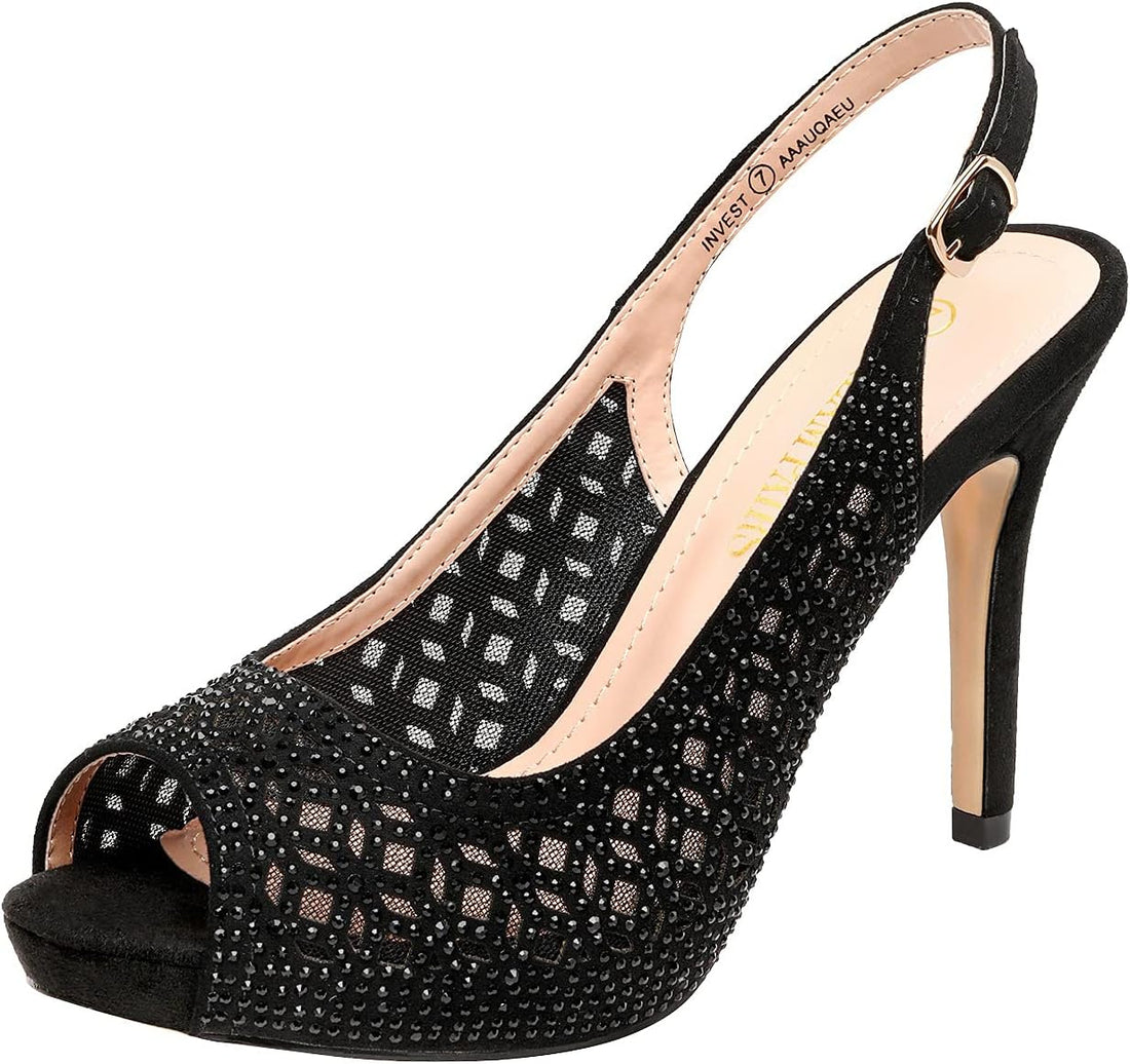 Rhinestone Peep Toe Platform Pumps