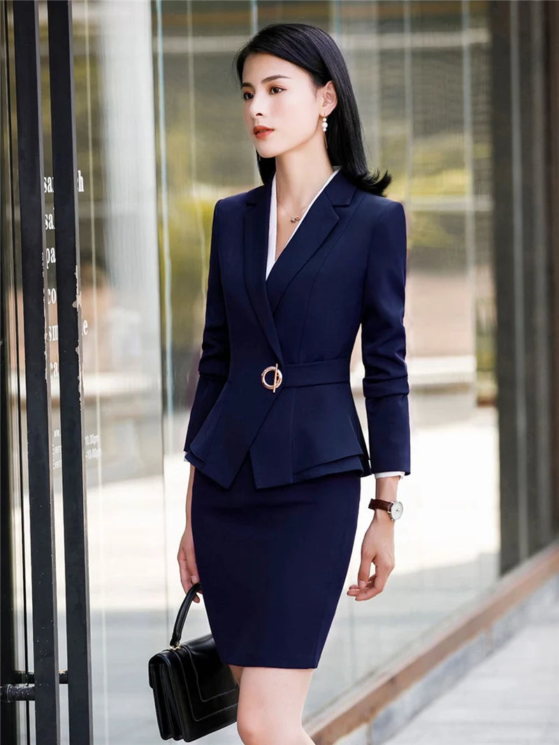 Women Skirt Suits Two Piece Set Office Ladies Blazer Pants Wine Red Elegant Business Suit Set Black Suits Work Wear Uniform