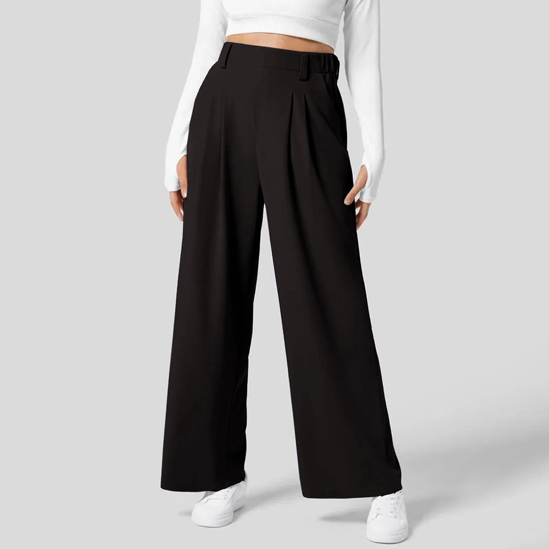 Solid Wide Leg Pants for Woman Work Business High Waisted Pants Office Elastic Trousers Casual Streetwear Womens&