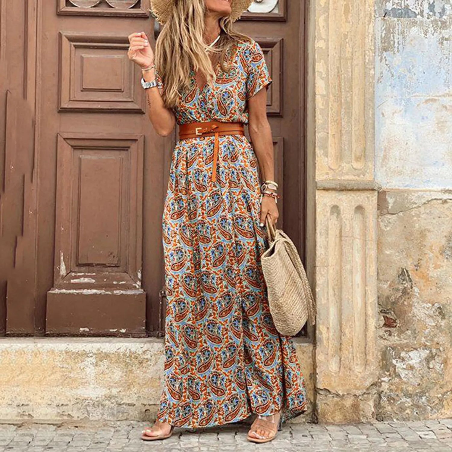 Boho Summer Long Dress for Women Evening 2023 Vestidos De Mujer Dresses Elegant Robe Femme Casual Maxi Short Sleeve Clothing