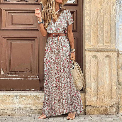 Boho Summer Long Dress for Women Evening 2023 Vestidos De Mujer Dresses Elegant Robe Femme Casual Maxi Short Sleeve Clothing