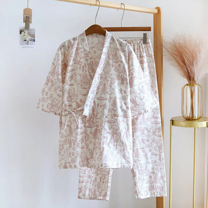 Japanese-Style Kimono Cotton Fresh Style Pajamas Suit Female Casual Spring and Summer Pajamas Pajamas Two-Piece Home Service