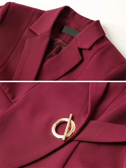 Women Skirt Suits Two Piece Set Office Ladies Blazer Pants Wine Red Elegant Business Suit Set Black Suits Work Wear Uniform