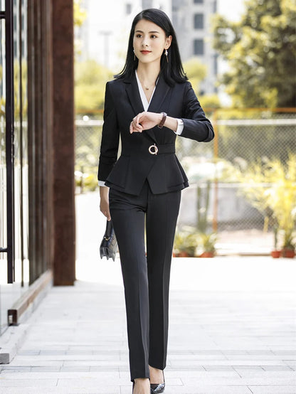 Women Skirt Suits Two Piece Set Office Ladies Blazer Pants Wine Red Elegant Business Suit Set Black Suits Work Wear Uniform