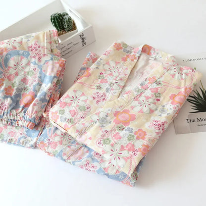 Japanese-Style Kimono Cotton Fresh Style Pajamas Suit Female Casual Spring and Summer Pajamas Pajamas Two-Piece Home Service