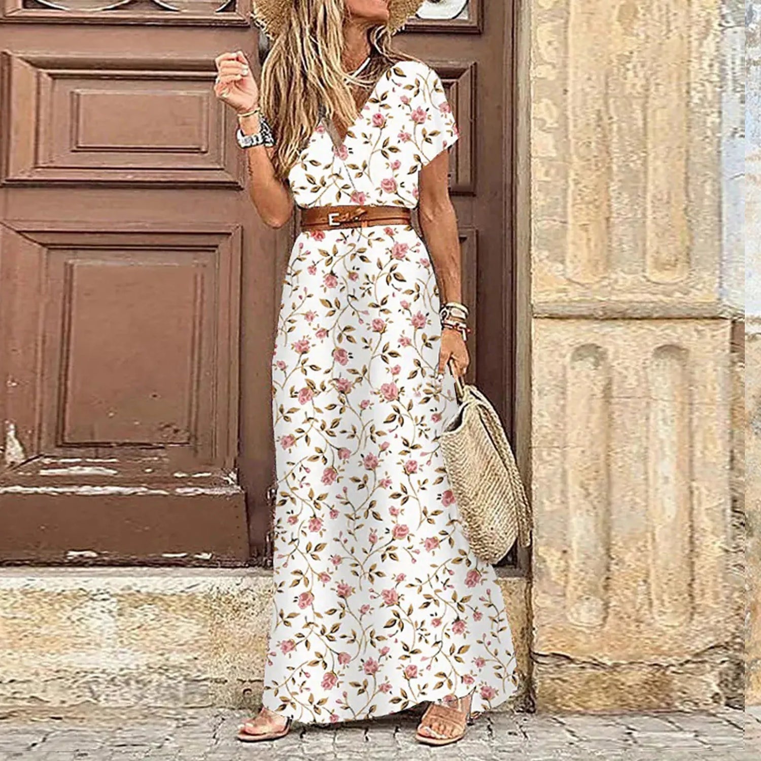 Boho Summer Long Dress for Women Evening 2023 Vestidos De Mujer Dresses Elegant Robe Femme Casual Maxi Short Sleeve Clothing