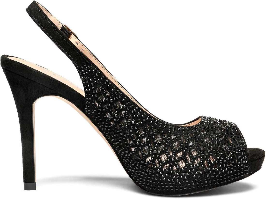 Rhinestone Peep Toe Platform Pumps