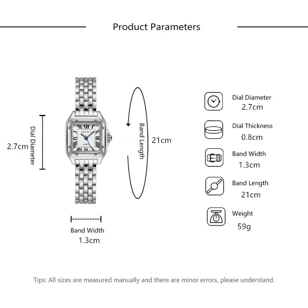 Luxury Square Watch with Gold Alloy Strap &amp; Roman Numerals