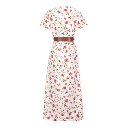 VKEKIE Womens Prom Long Dresses Clearance,Casual Summer Dresses,V-Neck Short Sleeve Floral White L