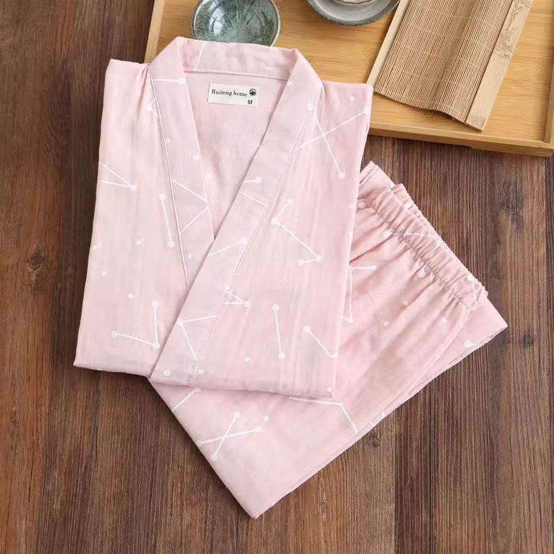 Japanese-Style Kimono Cotton Fresh Style Pajamas Suit Female Casual Spring and Summer Pajamas Pajamas Two-Piece Home Service