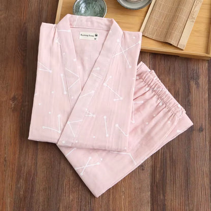 Japanese-Style Kimono Cotton Fresh Style Pajamas Suit Female Casual Spring and Summer Pajamas Pajamas Two-Piece Home Service
