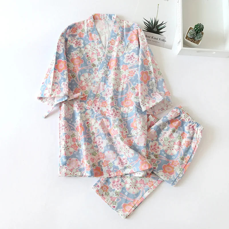 Japanese-Style Kimono Cotton Fresh Style Pajamas Suit Female Casual Spring and Summer Pajamas Pajamas Two-Piece Home Service