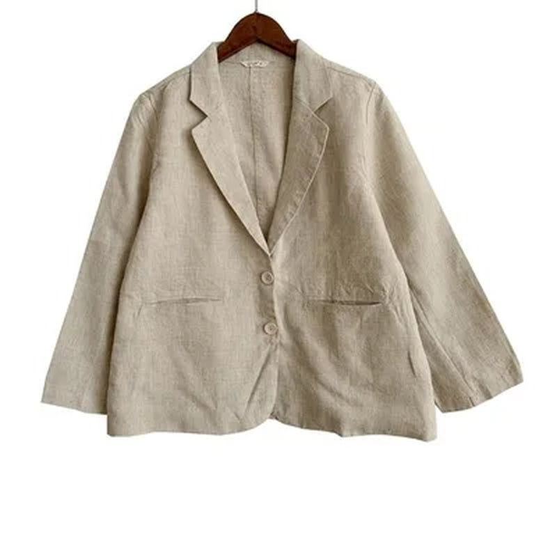 Women Loose Linen Suits Solid Color Vintage Flax Suits Blazer Elastic Waist Pants Female Suits