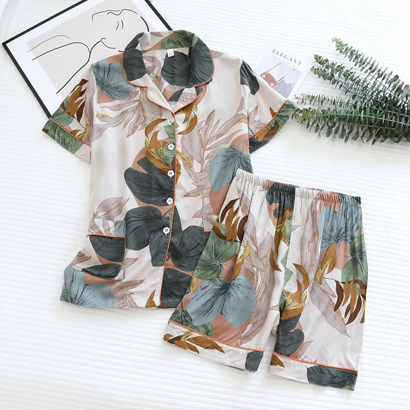 Summer News Pijama Mujer Thin Section Short-Sleeved Shorts Large Floral Print Pajamas Home Service Ladies Pajamas for Women