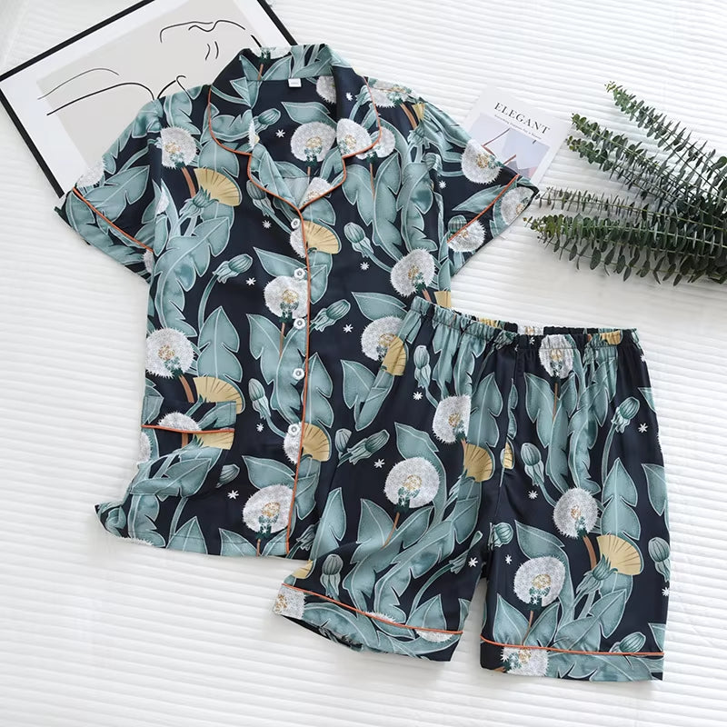 Summer News Pijama Mujer Thin Section Short-Sleeved Shorts Large Floral Print Pajamas Home Service Ladies Pajamas for Women