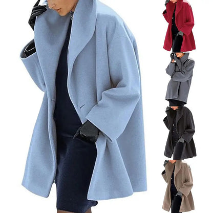 Women Autumn Winter Shawl Collar Buttons Warm Hooded Jacket Long Coat Outerwear