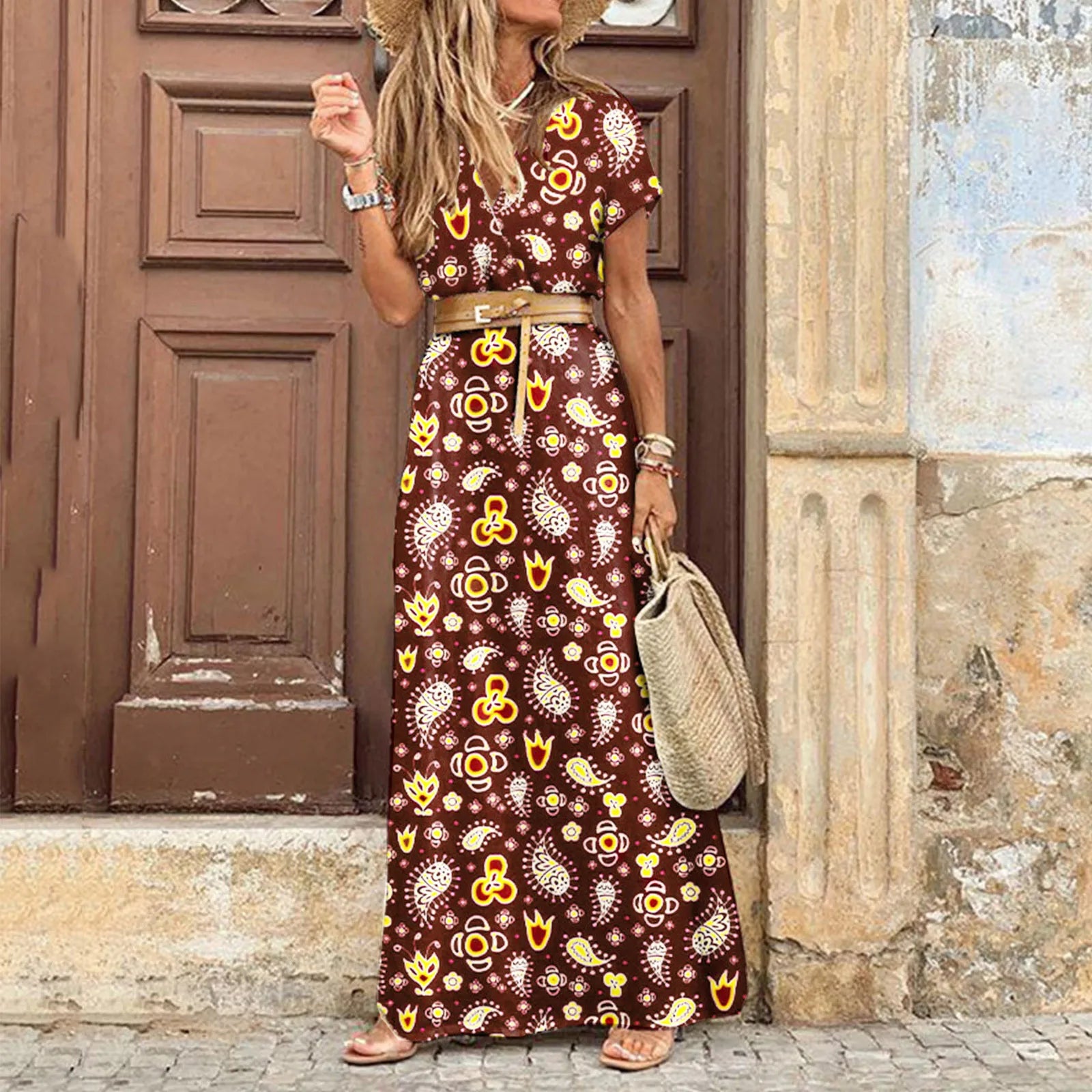 Boho Summer Long Dress for Women Evening 2023 Vestidos De Mujer Dresses Elegant Robe Femme Casual Maxi Short Sleeve Clothing