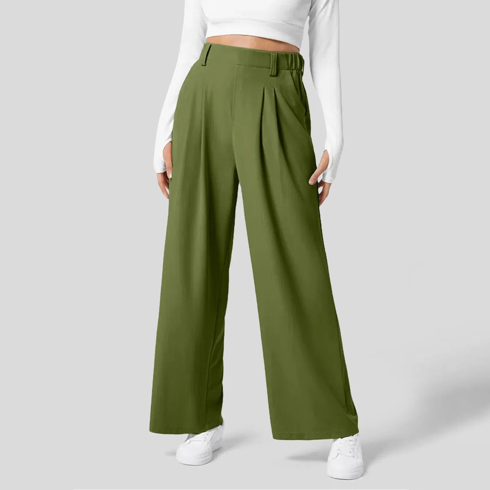 Solid Wide Leg Pants for Woman Work Business High Waisted Pants Office Elastic Trousers Casual Streetwear Womens&