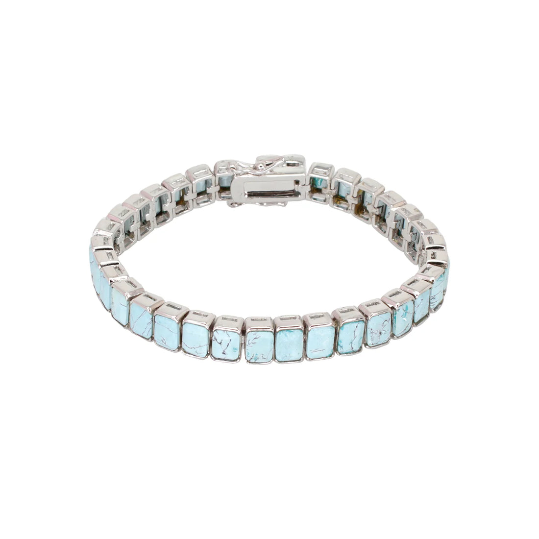 Turquoise Rectangular Bracelet plated with rhodium