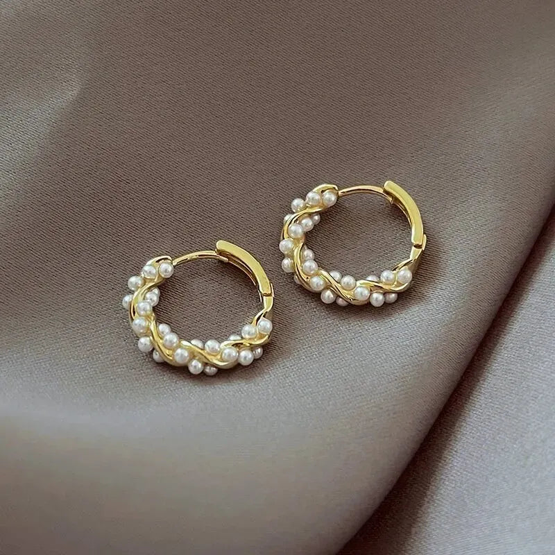 Elegant French Imitation Pearl Circle Hoop Earrings 