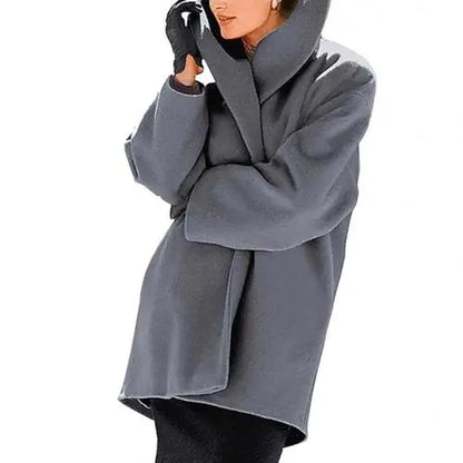 Women Autumn Winter Shawl Collar Buttons Warm Hooded Jacket Long Coat Outerwear
