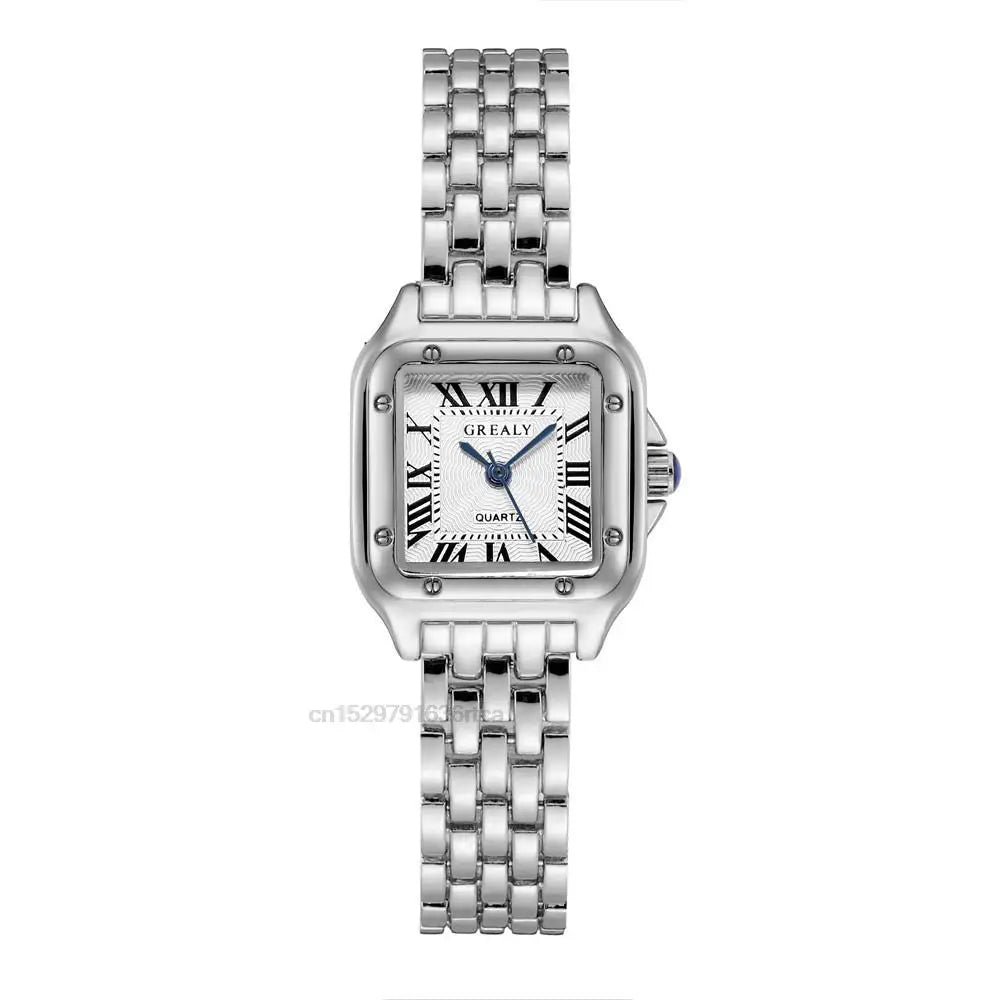 Luxury Square Watch with Gold Alloy Strap &amp; Roman Numerals