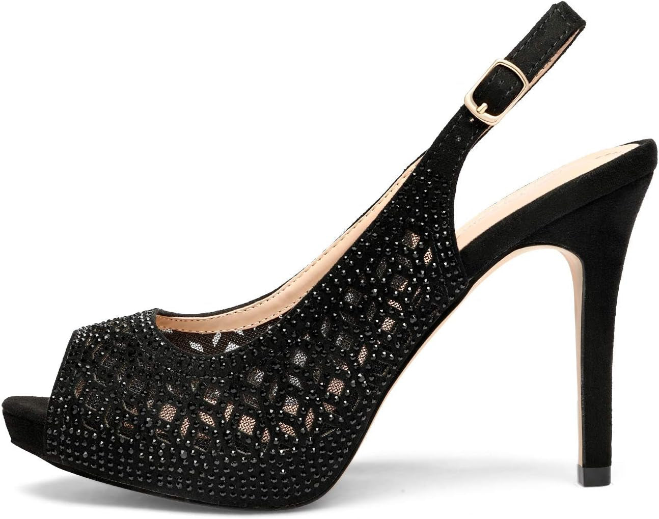 Rhinestone Peep Toe Platform Pumps